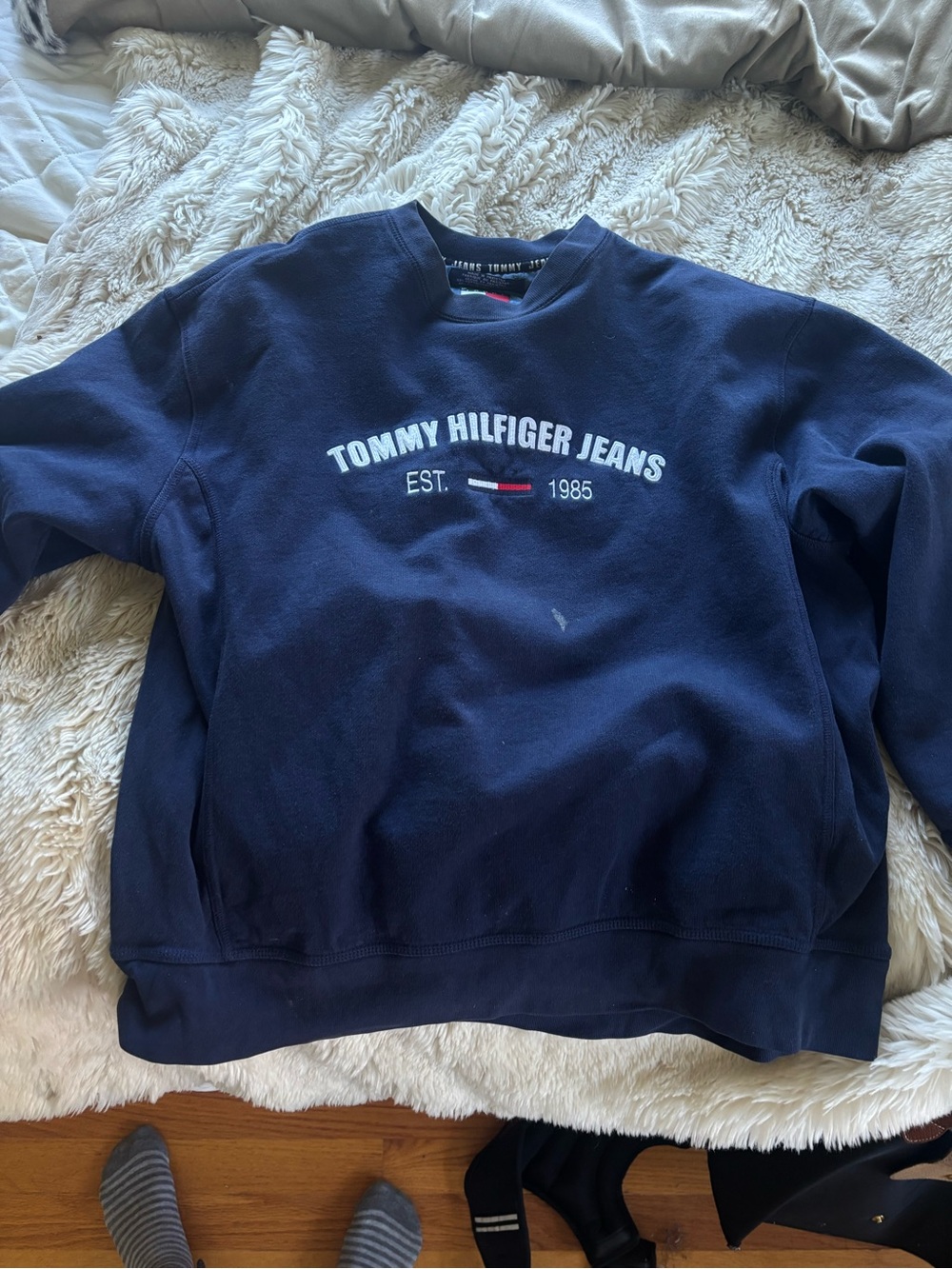 Tommy Hilfiger Navy Crewneck Sweatshirt with Embroidered Logo